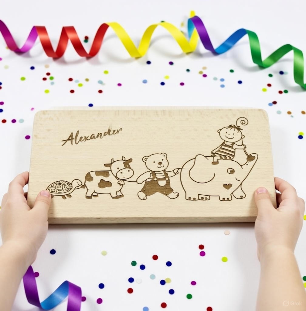 Personalisiertes Frühstücksbrettchen aus Holz mit Namen graviert